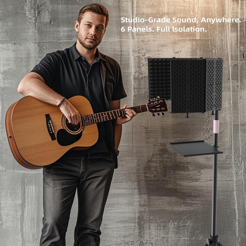 Geynnple Store Microphone Isolation Shield – Foldable & Adjustable Soundproof Panel for Recording, Podcasting, Vocal Booth, Studio & Home Use (Six-sided high stand) - Image 4